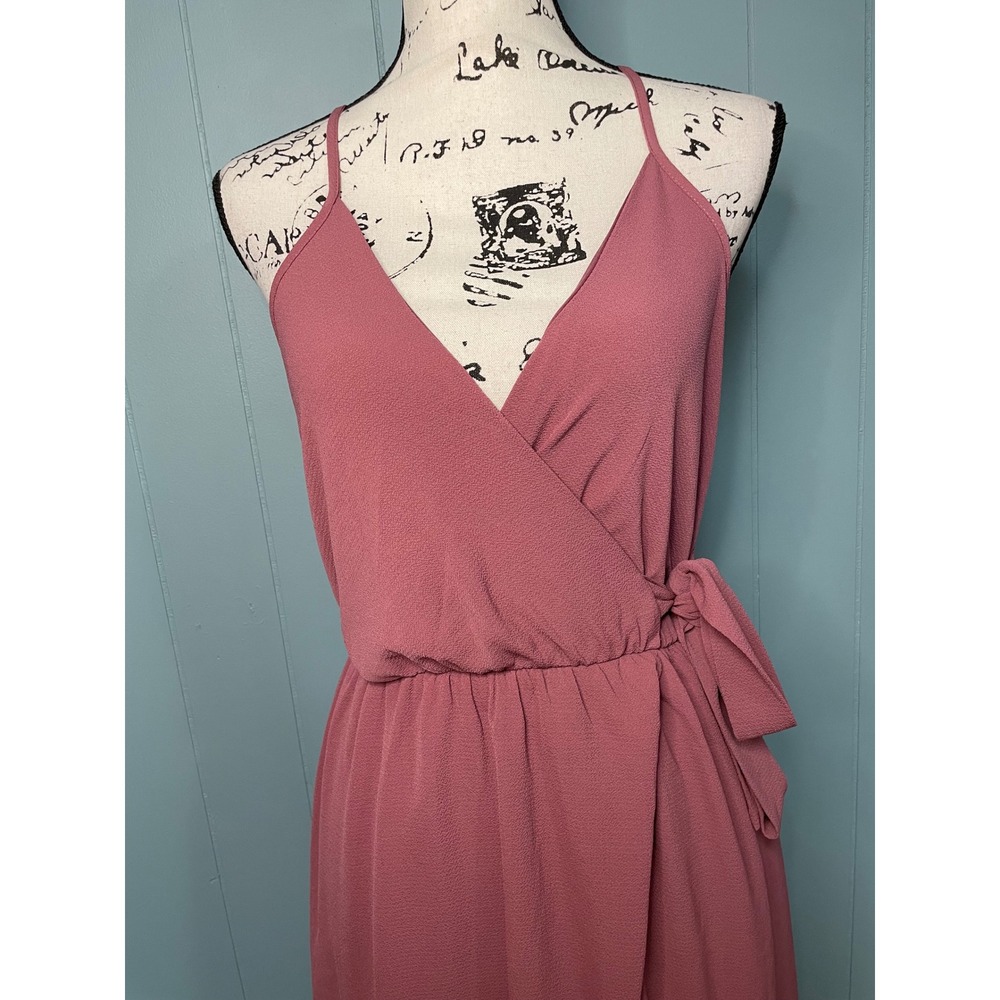 Dream of Me Wrap Dress Womens Medium Pink Excellent High Low V-Neck - Picture 4 of 6